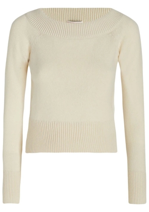 Alexander McQueen off-shoulder ribbed-trimmed jumper - Neutrals