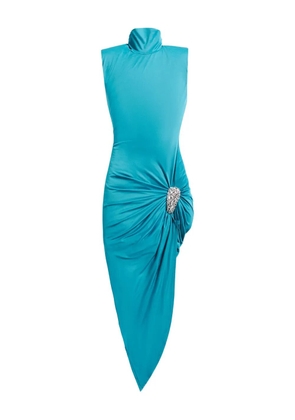 AREA crystal-embellished draped midi dress - Blue