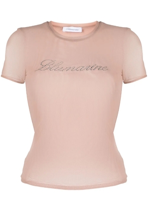 Blumarine logo-embellishment mesh T-shirt - Neutrals