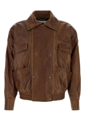 Saint Laurent double-breasted pocket-leather jacket - Brown