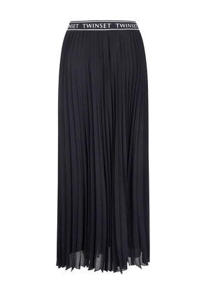 TWINSET pleated logo-waistband maxi skirt - Black