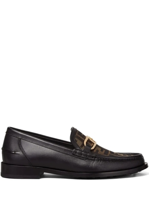 FENDI FF-logo leather loafers - Black