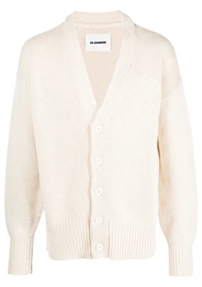 Jil Sander embroidered-logo cotton cardigan - Neutrals