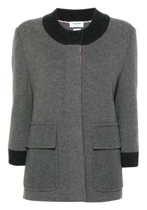 Thom Browne contrasting-trim wool blend cardi-coat - Grey