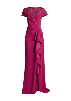 Tadashi Shoji pleated lace-shoulder gown - Pink