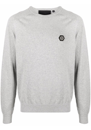 Philipp Plein logo-patch cotton jumper - Grey