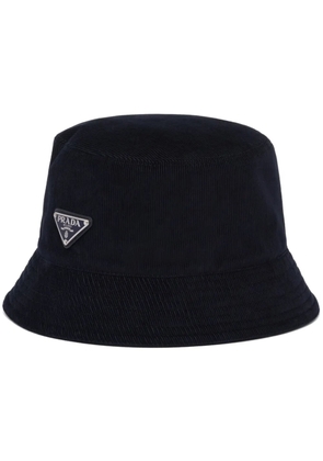 Prada enamel triangle-logo corduroy bucket hat - Blue