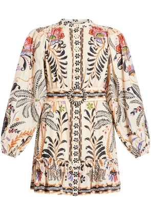 FARM Rio botanical-print mini dress - Neutrals