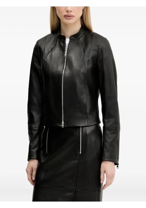 HUGO zip-front panelled leather jacket - Black