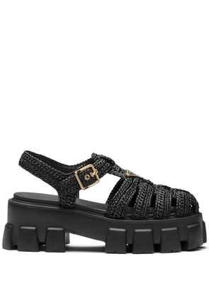 Prada caged flatform raffia sandals - Black