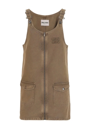 Miu Miu logo-motif denim dress - Brown