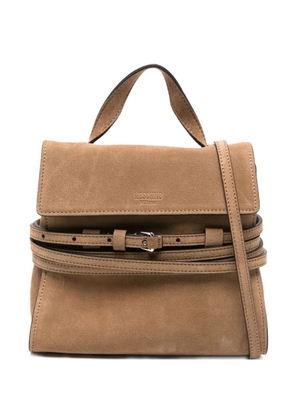 Moschino small Tie Me suede tote bag - Brown