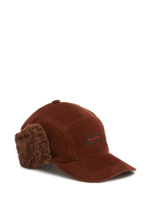 Marni corduroy fur-trimmed cap - Brown