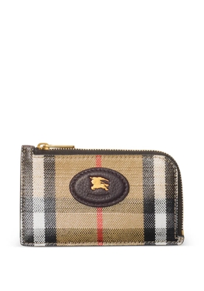 Burberry check-pattern zip leather card holder - SAND