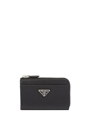 Prada triangle-logo leather keychain - Black