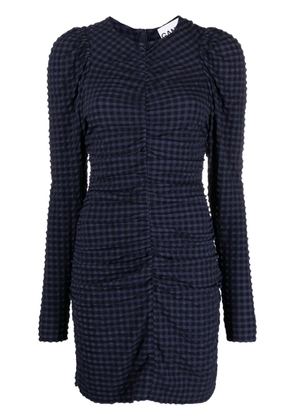 GANNI checkered seersucker mini dress - Blue