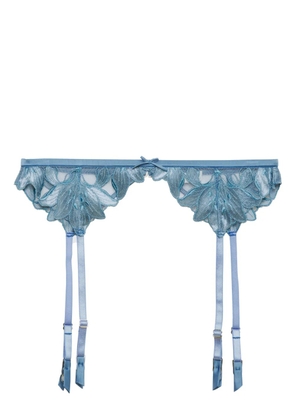 Fleur Du Mal Velvet Lily embroidered garter belt - Blue