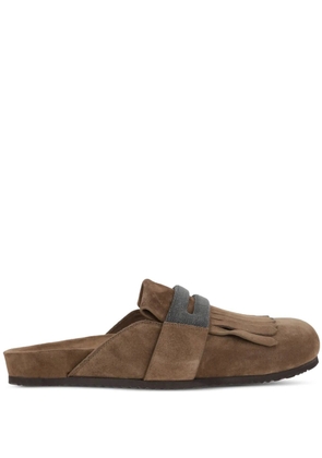 Brunello Cucinelli Monili-embellished loafer mules - Brown