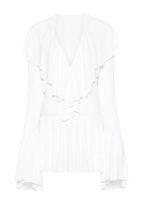 Norma Kamali long-sleeve deep V-neck mini dress - White