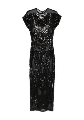 Norma Kamali sequin-embellished cap-sleeve midi dress - Black