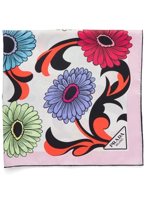 Prada floral-print twill scarf - White
