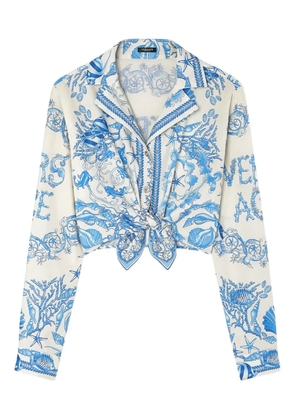 Versace Underwater Barocco knotted cropped shirt - Blue
