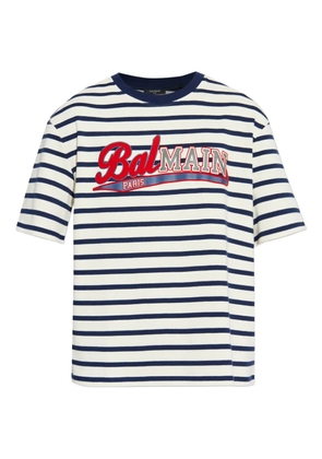 Balmain logo-print striped T-shirt - White