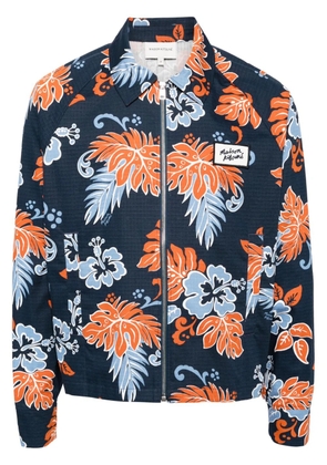 Maison Kitsuné floral-print zip-up cotton jacket - Blue