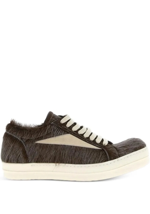 Rick Owens leather fur-appliqué sneakers - Brown