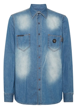 Philipp Plein skull-appliqué shirt - Blue