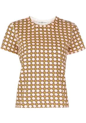 Tory Burch logo-check cotton T-shirt - Orange