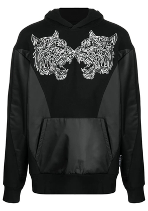Plein Sport tiger-print panelled hoodie - Black
