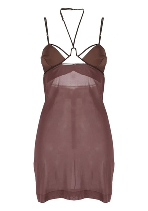 Nensi Dojaka strap-detailing semi-sheer minidress - Brown