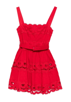 Self-Portrait lace-inserts belted mini dress - Red