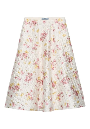 Prada floral-print quilted-satin midi skirt - White
