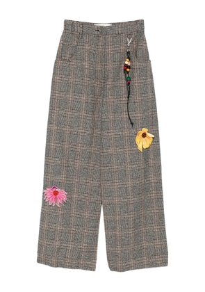 Song For The Mute floral-appliqué checked trousers - Brown