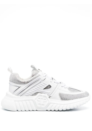 Philipp Plein leather rhinestone-embellished runner sneakers - White