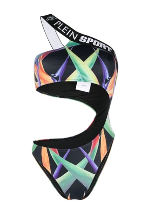 Plein Sport graphic-print one-shoulder swimsuit - Black