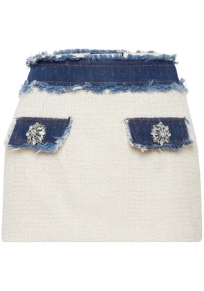 Philipp Plein denim-trimmed tweed miniskirt - White