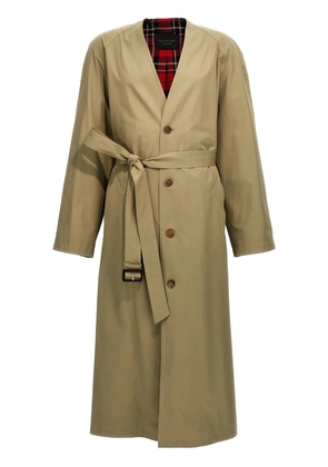 Balenciaga collarless belted cotton trench coat - Neutrals