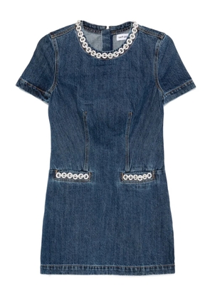 Self-Portrait embellished-pocket denim mini dress - Blue