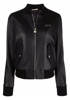 Philipp Plein leather bomber jacket - Black