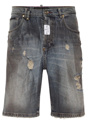 Philipp Plein distressed-effect denim shorts - Grey