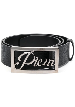 Philipp Plein logo-buckle Saffiano leather belt - Black
