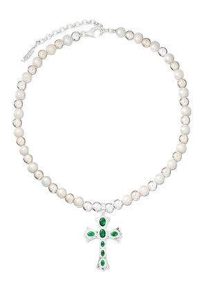 VEERT Cross freshwater pearl-embellishment necklace - Silver