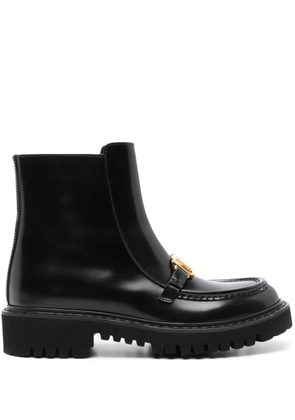 Valentino Garavani VLogo leather flat boots - Black