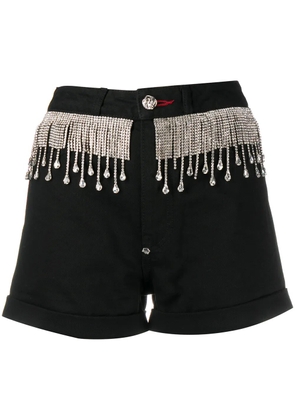 Philipp Plein crystal-embellished denim shorts - Black