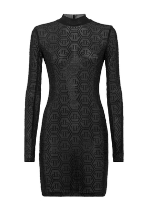 Philipp Plein Tulle Monogram Strass mini dress - Black