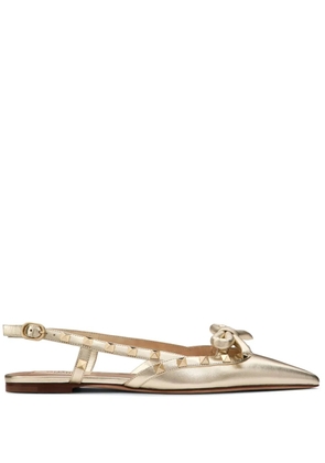 Valentino Garavani Rockstud Bow slingback ballet flats - Gold