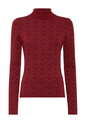 Philipp Plein logo-pattern turtleneck sweater - Red